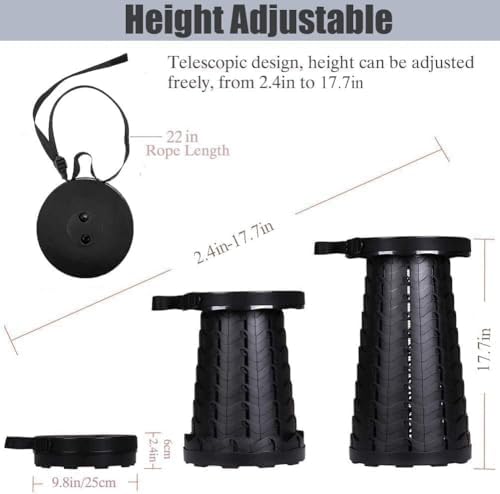 Fishboy Upgraded Collapsible Stool, 400lbs Max Weight, Lightweight But Sturdy, Portable Retractable Folding Telescoping Foldable Camping Stool for Adults Outdoor Fishing Hiking Travel BBQ