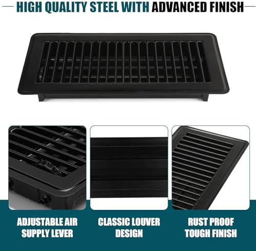 VOISEN Floor Register 4x10, 8 Pack Black Floor Vent Covers, Heavy Duty Steel Walkable Floor Vents,Vent Covers for Home Floor