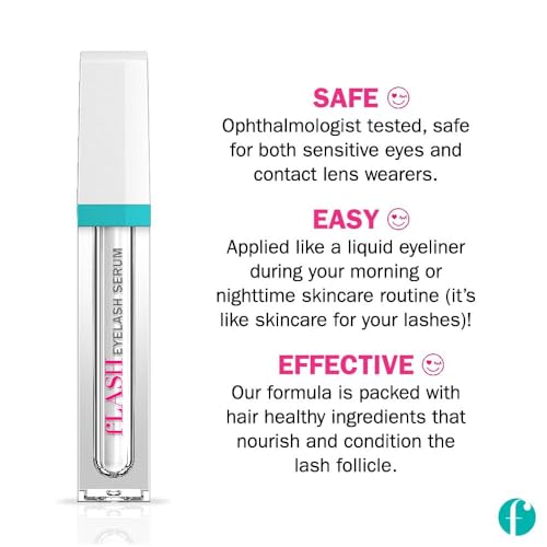 fLASH Eyelash Serum for Long, Curled Natural Lashes - Enhances & Strengthens, Safe & Effective Formula for Contact Wearers & Sensitive Eyes, 3 Month Supply - 2mL (0.07 Fl Oz)