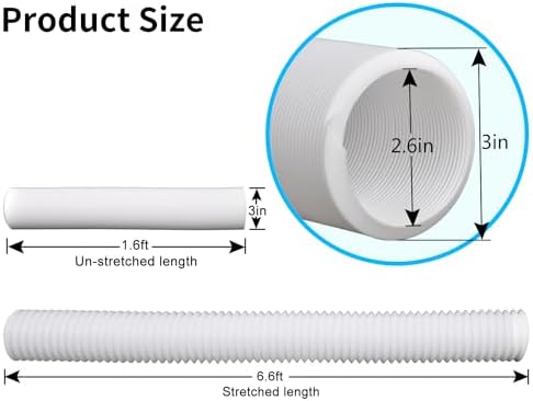 Extra Flexible Pipe for Prestantious 3” Downspout Extender Pipe, 2.6 inches ID, Pipe Stretched Length 6.6ft, White