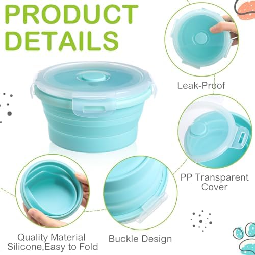 Suclain 4 Pcs Camping Bowl with Lid Collapsible Silicone Lunch Box Salad Bowl Expandable Food Storage Container Folding Travel Container for Hiking Camping(Red, Pink, Blue, Green,12 oz)