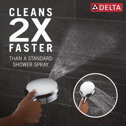 Delta Faucet 6-Setting In2ition 2-in-1 Dual Shower Head with ProClean Spray, Chrome Round Shower Head with Hose, Hand Held Shower Head, Chrome 75655