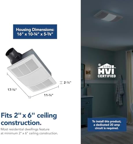 Broan-NuTone BHFLED110 PowerHeat Bathroom Exhaust Fan, Heater, and LED Light Combination, 110 CFM