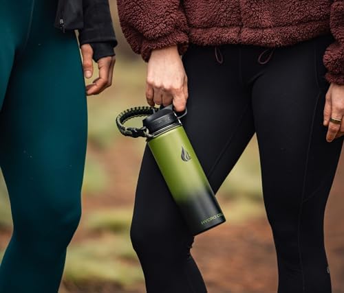 HYDRO CELL Stainless Steel Insulated Water Bottle with Straw - For Cold & Hot Drinks - Metal Vacuum Flask with Screw Cap and Modern Leakproof Sport Thermos for Adults (Army/Black 24oz)