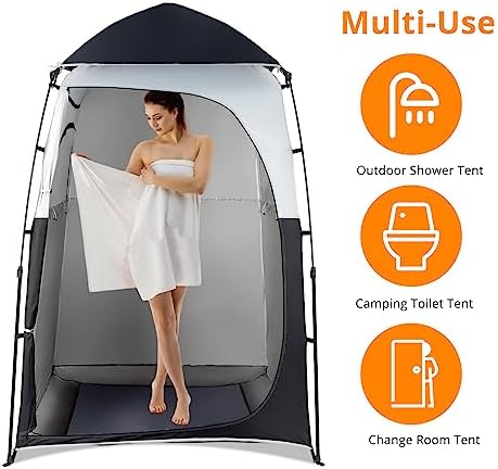 VINGLI 6.8FT Shower Tent, Large Instant Pop Up Shelter with Mesh Floor & Carrying Bag, Privacy Changing Room Tent for Toilet, Camping, Dressing, Lightweight & Sturdy, Easy Set Up
