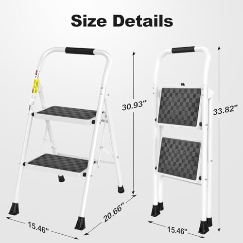 HBTower 2 Step Ladder,2 Step Stool for Adults Folding Step Stool with Cushioned Handle with Wide Anti-Slip Pedal Ergonomic Design
