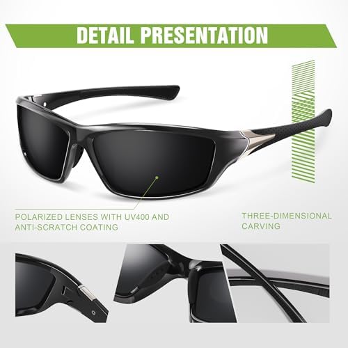 3 Pack Polarized Sports Sunglasses for Men, Mens Sunglasses Wrap Around UV400 Protection for Cycling Fishing Driving