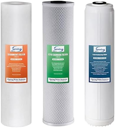 iSpring F3WGB32BPB 4.5” x 20” 3-Stage Whole House Water Filter Replacement Pack w/Sediment, Carbon Block, and US-Made Lead Reducing Cartridges, Fits WGB32B-PB