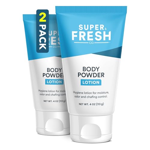 Super Fresh Body Powder Lotion, Talc Free, Anti-Chafing, Deodorizing - No Mess Body Powder for Men and Women, 4 fl oz - 2 Pack