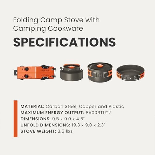 Propane 2 Burner Camping Stove with Carrying Bag, Portable Folding Gas Stove for Camping, Backpacking Camp Stove for Outdoor Cooking, With 17,000 BTU Adjustable Burners for BBQ, Tailgating