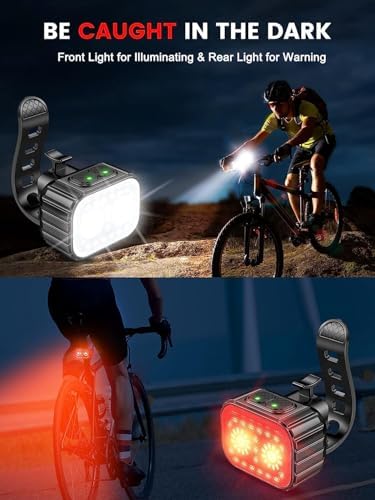 Bike Lights, Rechargeable Bicycle Lights Set Super Bright 8+12 Modes, IPX6 Waterproof Bike Lights for Night Riding/Cycling Safety, Front and Back Taillight Reflectors, 58 Hrs Long Battery Life