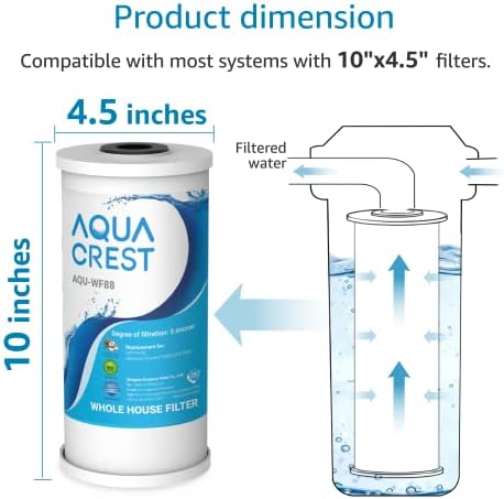 AQUA CREST FXHTC Whole House Water Filter, Well Water Filter Replacement for GE® FXHTC, GXWH40L, American Plumber W10-PR, Culligan® RFC-BBSA, W10-BC, Carbon Filters, 5 Micron, Pack of 3