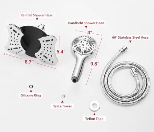 GRICH 2.5GPM Shower Head with Handheld Spray Combo: 2 in 1 Rainfall Shower Heads high pressure & Handheld Shower Head, 9 Spray Modes/Settings Detachable Shower Head with 60 Inch Hose