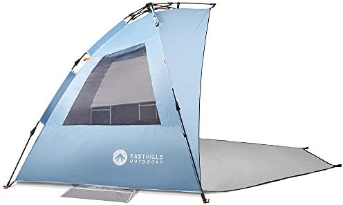 Easthills Outdoors Instant Shader Dark Shelter XL Beach Tent 99" Wide for 4-6 Person Sun Shelter UPF 50+ with Extended Zippered Porch Sky Blue