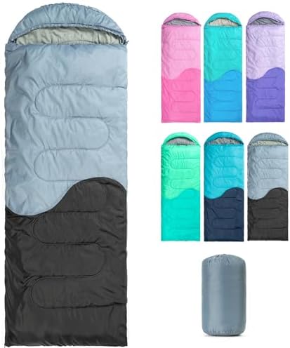 Sleeping Bag - 3 Seasons for Adults Kids Boys Girls Camping Hiking - Warm Cold Weather Lightweight Portable with Compression Bag for Backpacking in Spring, Summer, Fall and Winter