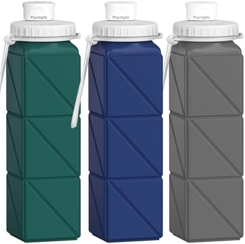 3 pack Collapsible Water Bottles,Silicone Foldable Portable Water Bottle 20.6oz, Lightweight Reusable Leakproof for Travel Hiking Camping Cycling Workouts Yoga Fitness Indoor Outdoor Sports