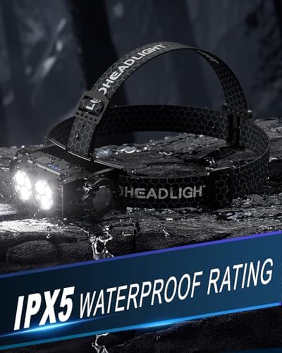 Headlamp Rechargeable 2PCS, Light Bright LED Rechargeable Headlight with White Light, Waterproof Head Lamp with Headband for Outdoor Camping, Hiking, Camping Essentials, Working(Black)
