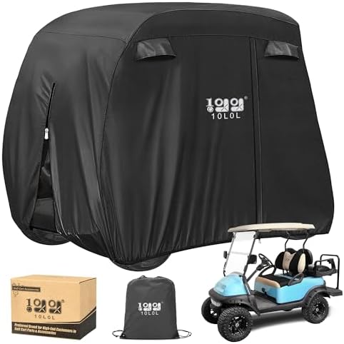 10L0L 2/4/4+2 Passenger Golf Cart Cover Fits for Yamaha EZGO Club Car, 420D Waterproof Durable Polyester Golf Cart Cover with Three Zipper Doors Windproof Sunproof - Black/Army Green/Sliver