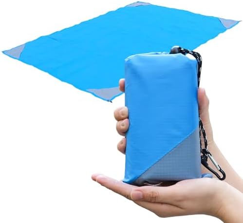 Orga'Neat Pocket Picnic Blanket, Sandproof Lightweight Pocket Camping Tarp, 55″x 79″ Foldable & Fits into Small Bag, Water Resistant Washable Quick Dry Compact Beach Mat for Outdoor Recreation