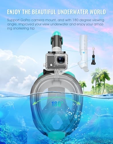 Greatever G2 Full Face Snorkel Mask with Latest Dry Top System,Foldable 180 Degree Panoramic View Snorkeling Mask with Camera Mount,Safe Breathing,Anti-Leak&Anti-Fog