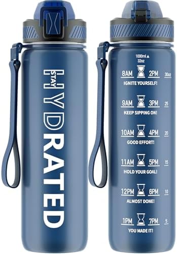 Water Bottle with Straw, 32oz Motivational Water Bottles with Time Marker to Drink, Tritan BPA Free, 1L Sports Water Bottle with Carry Strap LeakProof for Women Gym Fitness Outdoor (1 Pack)