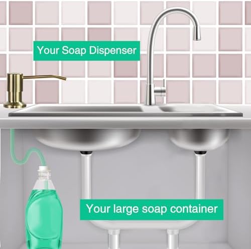 Soap Dispenser for Kitchen Sink, Built in Sink Soap Dispenser, Countertop Soap Dispenser Pump with 47" Extension Tube kit, No Need to Fill Little Bottle Again, Golden