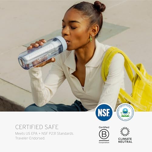 LifeStraw Go Series, BPA-Free Water Bottle for Travel and Everyday Use Removes Bacteria, Parasites, Microplastics, Improves Taste, 22oz 2-Pack; Icelandic Blue and Aegean Sea