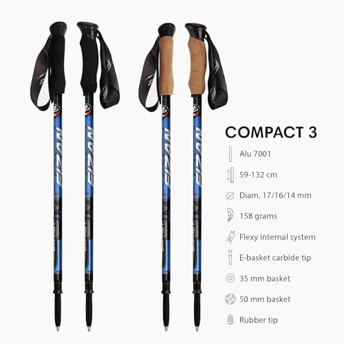 Fizan Compact 3 Trekking Poles – 5.6 oz Ultralight, Backpacking, Thru Hiking Poles, Adjustable, Collapsible, Customized Fit, EVA Grips, Aluminum Walking Sticks (Compact 3)