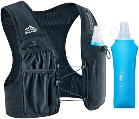 Running Vest for Women Men, USA Original Patent, Adjustable Chest Straps Running Hydration Vest with 500ml Soft Flask, Lightweight Reflective Hydration Backpack for Hiking Marathon