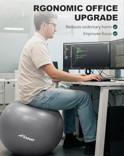 Trideer Yoga Ball - Exercise Ball for Workout pilates Stability - Anti-Burst and Slip Resistant for physical therapy, Birthing, Stretching & Core Workout, Office Ball Chair, Flexible Seating, Home Gym