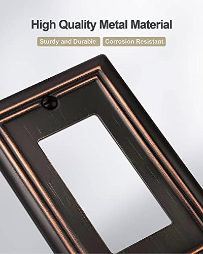 Decorator Wall Plates for Receptacle GFCI Outlet, Dimmer Switch, Decorative Aged Bronze Outlet Covers, Metal Rocker Switch Plates, 1-Gang, 4 Pack