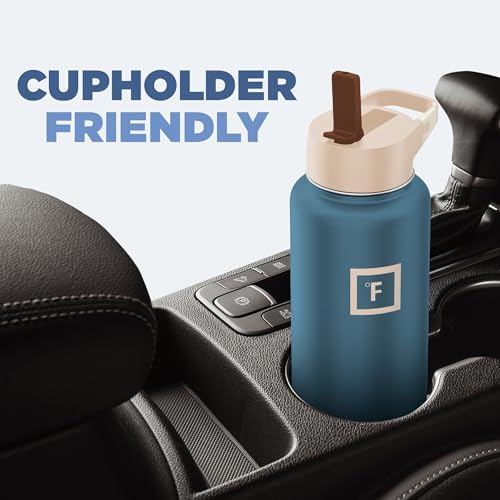 IRON °FLASK Camping & Hiking Hydration Flask with Straw Lid & Boot - Stainless Steel, Double Walled & Vacuum Insulated Water Bottle - Leak Proof & BPA Free (Cream & Berries, Straw - 22 oz)