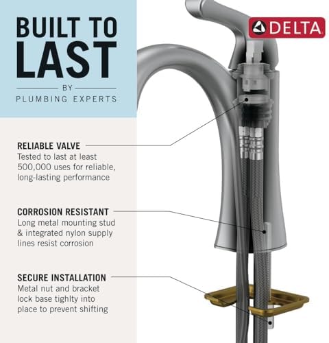 Delta Arvo Brushed Nickel Bathroom Faucet 1 Hole, Single Hole Bathroom Sink Faucet for Vanity, Push-Pop Drain Assembly, Spotshield Stainless 15840LF-SP