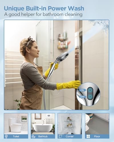 Filtered Shower Head with Handheld Combo - Dual 2-in-1 Spa System with Massage Shower and 10 Modes Hand Held Shower High Pressure with Built in Power Wash Mode (Chrome)