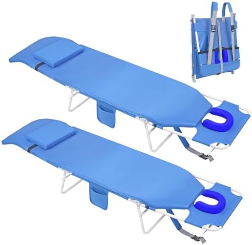 3 in 1 Women Comfort Backpack Tanning Beach Chair with Face Hole & Cushion | Portable Folding Lounge Sun Chair for Adult Outside Reading Sunbathing Poolside Camping | Reclining 6 Position | Royal Blue