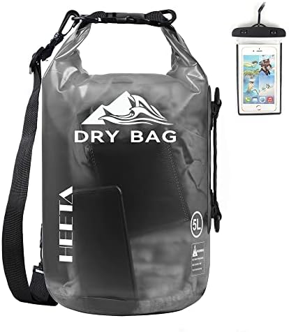 HEETA Dry Bag Waterproof for Women Men, 5L/10L/20L/30L/40L Roll Top Lightweight Dry Storage Bag Backpack with Phone Case for Travel, Swimming, Boating, Kayaking, Camping & Beach, 11 Transparent Colors