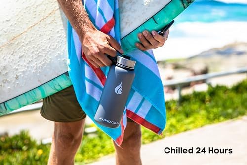 HYDRO CELL Stainless Steel Insulated Water Bottle with Straw - For Cold & Hot Drinks - Metal Vacuum Flask with Screw Cap and Modern Leakproof Sport Thermos for Adults (Graphite 32oz)