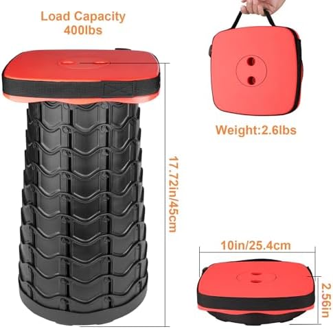 Boreeman Upgraded Collapsible Stool, Square Portable Stool, Lightweight Yet More Sturdy with Load Capacity 400lbs, Perfect for Camping Fishing Hiking BBQ (Square Red)