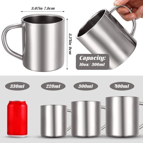 Cunhill 4 Set 10oz/300ml Stainless Steel Coffee Mug with Handle Metal Double Walled Cups Camping Mug Dishwasher Safe Tea Cups for Home Camping Travel Outdoors RV Keep Drinks Hot