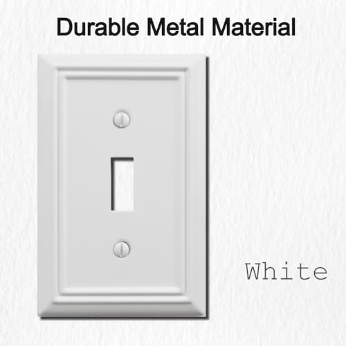 Single Toggle Light Switch Cover Adler Metal Wall Plate, 4-Pack White 1 Gang, Light Switch Cover Decorative Wallplate, Durable