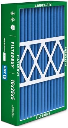 Filterbuy 16x25x5 Air Filter MERV 13 Optimal Defense (2-Pack), Pleated HVAC AC Furnace Air Filters for Honeywell FC100A1029, Lennox X6670, Carrier, & More (Actual Size: 15.75 x 24.75 x 4.38 Inches)