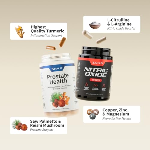 Snap Supplements Prostate Health Support Supplement Bundle with Nitric Oxide Booster – 90 Capsules & 60 Capsules