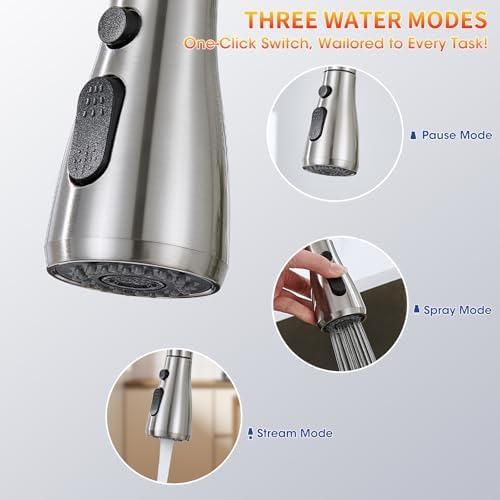 Kitchen Faucets with Pull Down Sprayer, High Arc Single Handle Stainless Steel Commercial Kitchen Faucet 1 or 3 Hole Sink Faucet for Farmhouse Camper Laundry Rv Bar, Brushed Nickel