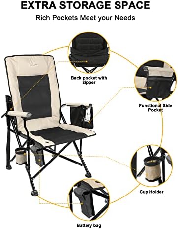 REALEAD Heated Camping Chairs - Fully Padded - Heavy Duty Folding Chairs for Outside, Supports 400 lbs, Portable Outdoor Camp Chairs for Sport Events, Concert, Beach