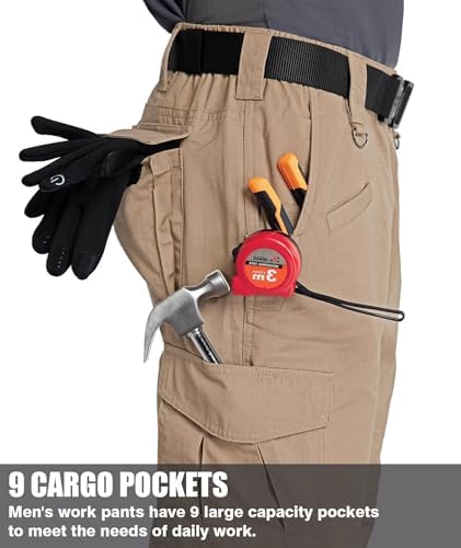 Men's Cargo Work Pants Ripstop Water Resistant Hiking Tactical Military Army Pants with Multi Pockets