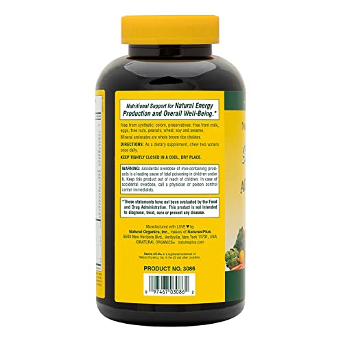 Natures Plus Source of Life Adult Chewable Multivitamin - 90 Vegetarian Wafers - Apple Cinnamon Flavor - Natural Whole Foods Supplement - Overall Health, Energy - Gluten-Free - 45 Servings