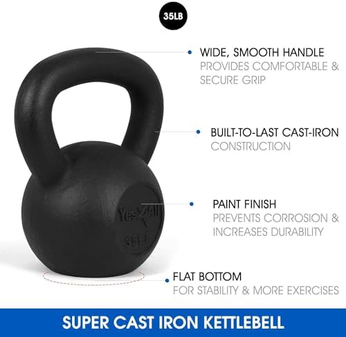 Yes4All 5-80 lbs Cast Iron Kettlebell for Dumbbell Weights Exercises, Gym, Full Body Home Workout Equipment, Push up, Grip and Strength Training