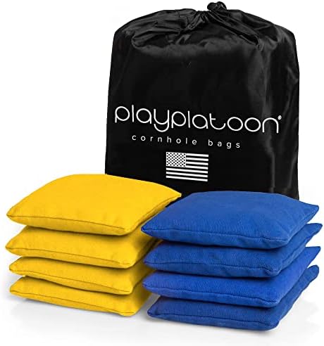 Play Platoon Cornhole Bags Weather Resistant- Set of 8 Regulation Bean Bags for Tossing- Official Professional Size & Weight Corn Hole Bags Two Color All Weather Cornhole Beans Bag Set with Tote Bag