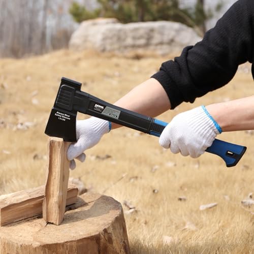 Chopping Axe, 14”Camping Outdoor Hatchet for Wood Splitting and Kindling, Forged Carbon Steel Heat Treated Hand Maul Tool, Nylon Handle Shock Reduction Handle with Anti-Slip Grip