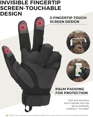 KEMIMOTO Tactical Gloves for Men, Touchscreen Motorcycle Gloves with Hard Shell & Palm Padding for Sports Motorcycle Cycling Tactical Airsoft Paintball Hunting Hiking Camping Climbing